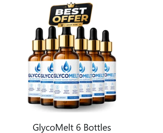 Six bottles of GlycoMelt blood sugar support supplement with a Best Offer tag.